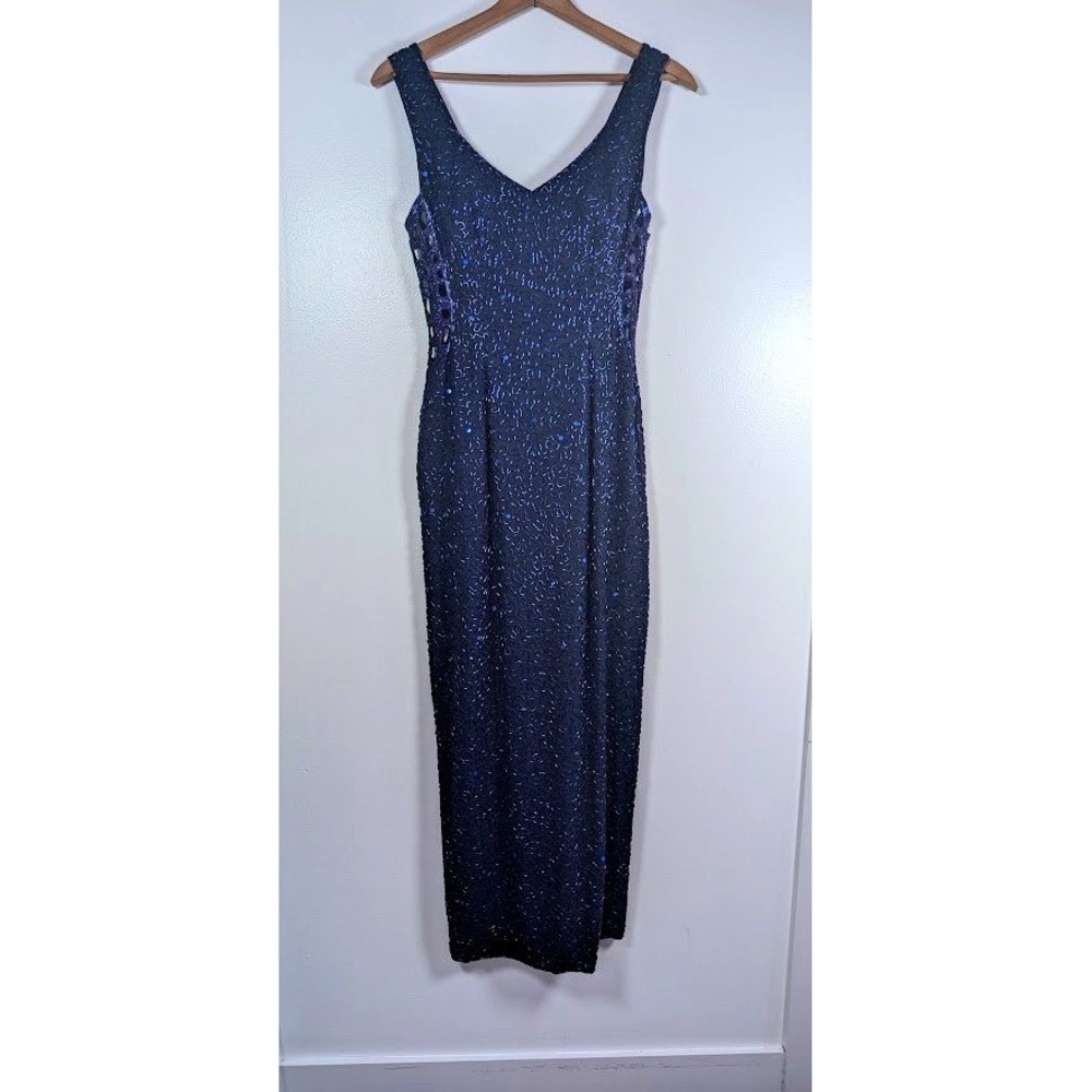 Vintage 90s Beaded Sequin Maxi Silk Gown‎ Size 6 Prom HC Formal Fairy Whimsical